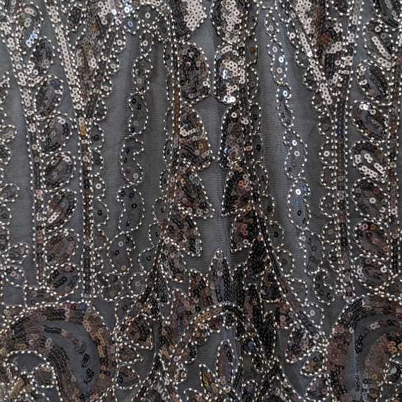 Black Beaded Sequined Halloween Flapper Dress with Fringe Size Medium - Picture 10 of 12